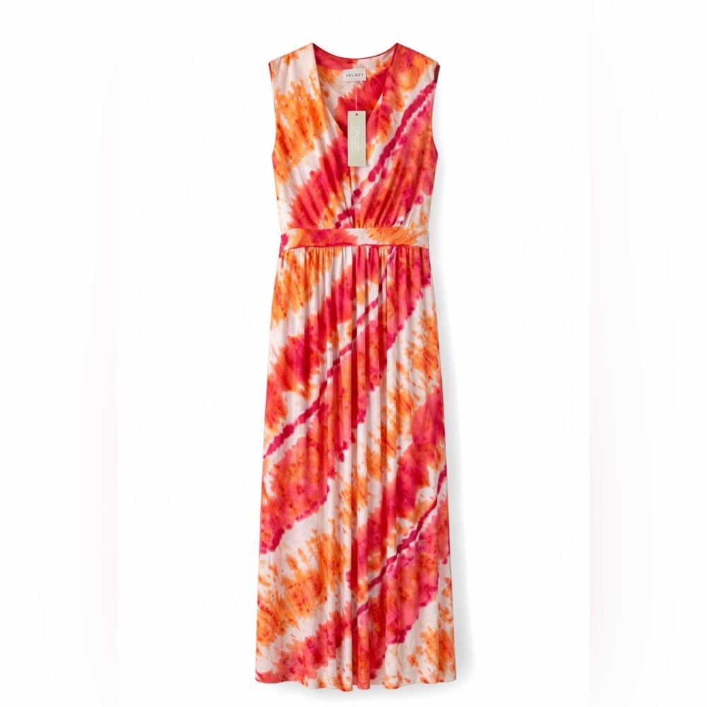Chico’s NWT Maxi Dress Size 2 (L) Orange Pink Tie Dye Sleeveless V Neck
